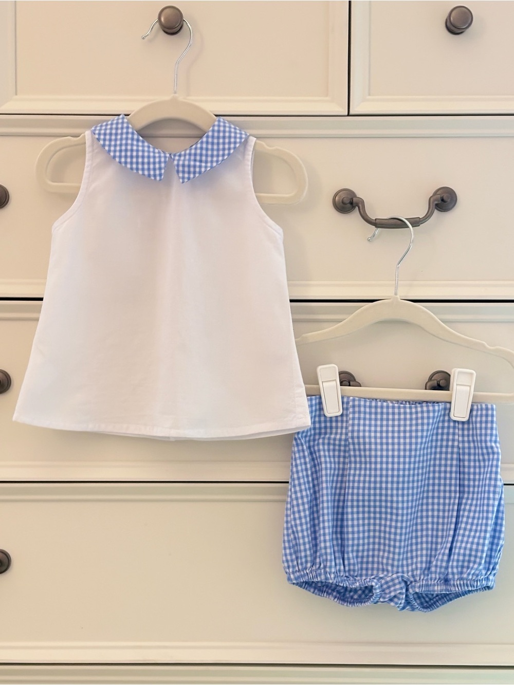 EUC Dondolo Baby Girl 2Pc Blue Gingham Set Size 12 Months